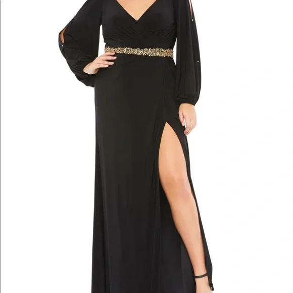 slim fit dress slacks Plus Size Embroidered Sequin Formal Dress with Flutter Sleeves